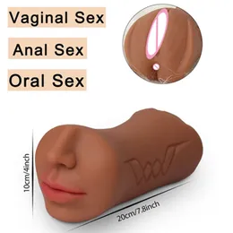 Masturbatore maschile Cup Stroker figa tascabile Real Vagina Bocca anale 3 canali Gola profonda con lingua Figa Tasca orale Succhiare lingua vibratore