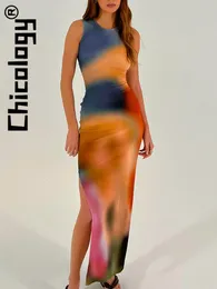 Vestido chicologia 2022 feminino tie dye kendall mesmo estilo sem mangas bodycon maxi vestido streetwear férias verão y2k outfit dropshipping