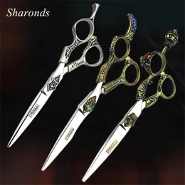 Tools Retro professional barber shop hairdressing scissors 6.0 440c 7 inch hair cutting thinning shears kit tesoura makas barbearia