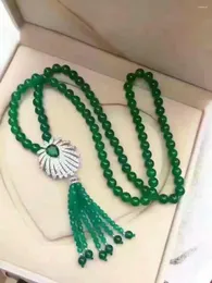 Choker Green Jasper Round 8mm och Tessel Long Necklace Wholesale 34 -tums pärlor gåva