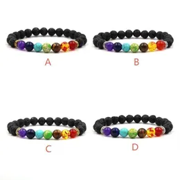 Charm-Armbänder 8 mm natürliche Lavasteinperlen 7 Chakra-Armband vulkanische Aromatherapie ätherisches Öl Diffusor Drop Delivery Jewelr Dhhmx