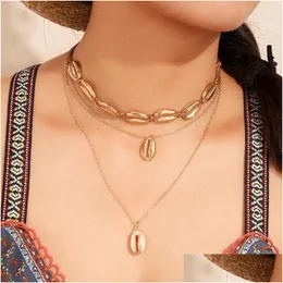 Pendant Necklaces Fashion Gold Shell Necklace Short Chain Women Beach Jewelry Girlfriend Gift Drop Delivery Pendants Dhjor