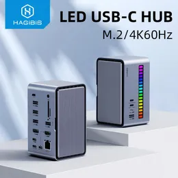 Hubs Hagibis USB C Dockingstation mit Dual HDMicompatible M.2 SSD -Gehäuse Ethernet 100W PD USB Hub SD/TF für Laptop MacBook Pro Pro