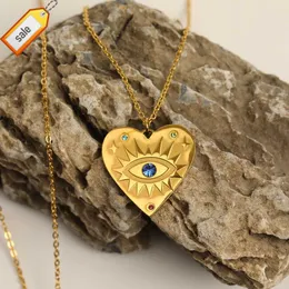 Ethnische Edelstahl 18K Gold Charms Herz Runde Münze Evil Eye Anhänger Halsketten Schmuck für Frauen