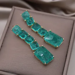 Dangle Chandelier European American Design Fashion Jewelry Long Square Green Cracked Zircon Earrings Luxury Women's Wedding Party Accessories 230602