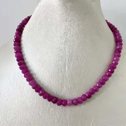 Łańcuchy 5 8 mm fasetowany rubelite naturalny kamień naszyjnik Brazylia różowy czerwony koralik kobiety luksusowy kamień szlachetny jade joga biżuteria kobieta