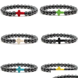 Charm Bracelets Fashion Hematite Magnetic 8Mm Cross Turquoise Elastic Bangles For Unisex Gift Drop Delivery Jewelry Dh5Vx