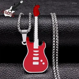 Hänge halsband rock musikalisk gitarrhalsband män röda färg rostfritt stål instrument smycken choker gargantilla nxh490s06