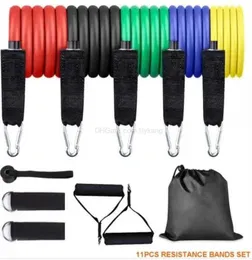 fitness exercie 11 piece set resistance band yoga training tube set home gym heavy 150 lb bands chest expander equipment Alkingline