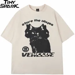 メンズTシャツ2023ニューストリートウェアTシャツヒドラキャットグラフィックTシャツメンコットンTシャツヒップホップルーズトップスティーサマーショートスリーブブラックホワイトJ230509