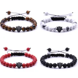 Beaded Natural Lava Rock Stone Bracelets Handmade Rope Leopard Head Diamond Prayer Beads Bracelet Jewelry Gift Drop Delivery Dhhhy