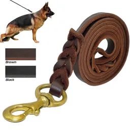 المقودات المضفرة الجلدية الحقيقية الكلب الكلب التدريب المشي يؤدي لصالح الراعي الألماني Golden Retriever عرض 1.6 سم للكلاب الكبيرة المتوسطة