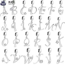 Para pandora charms autênticos 925 contas de prata letra inicial alfabeto diy Bead