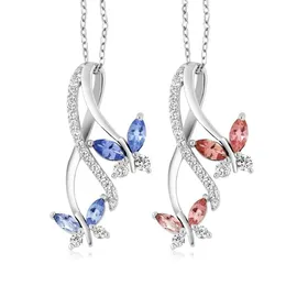 Simple Blue Crystal Zircon Butterfly Necklace Gem Stone Pendant Necklace For Women Valentine's Day Gift
