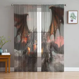 Vorhang mit drei Köpfen, westlicher Drache, Tüllvorhänge für Wohnzimmer, Schlafzimmer, Küche, Dekoration, Chiffon, durchsichtiger Voile, Fenstervorhang