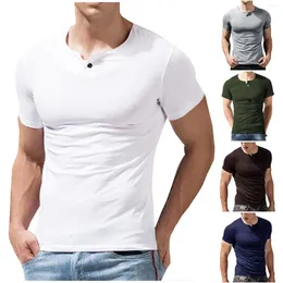 Erkekler Sıradan Gömlek Erkek Moda Düğmesi V Boyun Kısa Kollu T-Shirtler Yaz Düz Renk Camisetas Maskulino