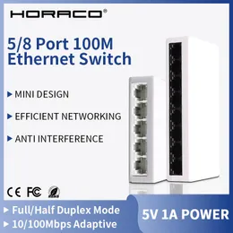 Switches HORACO 5/8 Port Ethernet Switch 100Mbps Network Fast Smart Switcher Mini 100BaseT Plug and Play for IP Camera AP VoIP Phone