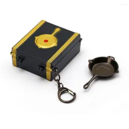 Keychains Battleground Game Jewelry Keychain Treasure Box Holder Metal PUBG Pan Keyring For Men Car Accessory 2pcs /set