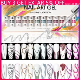 Kits Bozlin 8 ml Reflective Glitter Line Gel Kit nagellack 12 färger för UV/LED -färg naglar som ritar polska DIY