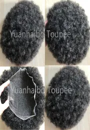 Braziliaanse Maagd Menselijk Haar Vervanging 4mm Afro Full Lace Toupetje 1b Grijs Mens Haarstukjes voor Zwarte Mannen Snelle Express Delivery9129640