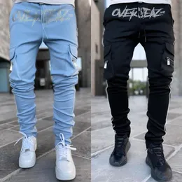 Spodnie Nowe spodnie ładunkowe męskie High Street Hiphop osobowość modna kombinezon Spodnie swobodne spodnie dżins
