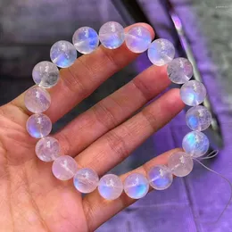 Strand Natural Blue Light Moonstone Clear Beads Bracelet Women Men 10mm Stretch Crystal Round