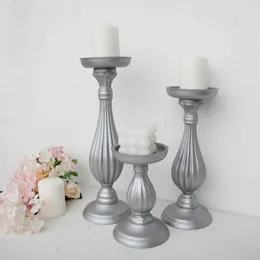 Castiçais Prata Pintado à Mão Decoração de Casamento Nórdico Candelabro Mesa Artesanato em Madeira Clássico Vintage