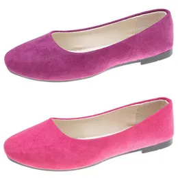 Zapatos de trabajo de fondo plano de color caramelo de moda amarillo rosa cian cómodos zapatos de mujer con cara de tela de gamuza, zapatos de estudiante