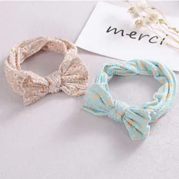 2PCS Hair Accessories New Floral Print Baby Bow Headband Cable Knit Wide Turban Head Wraps Shower Gift KIds Girls