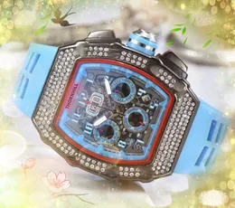 Sex Stiches Diamonds Ring Mens Watches Three Eyes Full Functional Clock Wristwatches Rubber Strap Quartz Waterproof Calendar All Crime Scanning Tick Watch