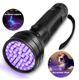 51 UV Ultraviolet LED Flashlight Violet Blacklight Black Lights Torch 395 nM 51LED Aluminum Shell UV beam lamp Mini Light Battery torches