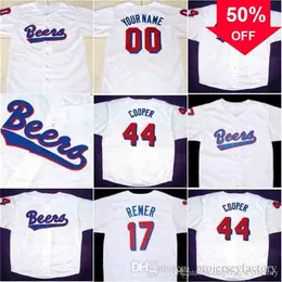 XFLSP GLAC202 STITHED MENS 44 JEED Baseball koszulka baseballowa 17 Doug Remer Milwaukee Beers Moive Jerseys White S-3xl Viva Villa Baseball Jersey