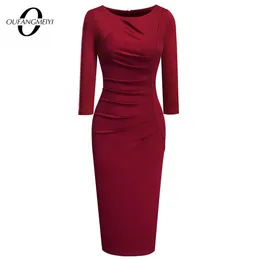 Dress Women Elegant Fashion Solid Color Wear to Work Dresses Business Office Vinatge BodyCon Abito formale EB600