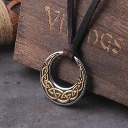 Chokers Never Fade Celtic Knot Round Pendant Necklace have adjustable leather cord chain with vikings wooden box as gift 230602