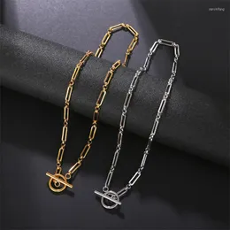 Kedjor Fashion Jewelry Women's Holiday Gift High Quality OT Buckle 18K Gold Plated Manual Paper Clip Chain rostfritt stålhalsband