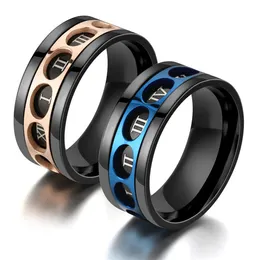 6Pcs Fashion New Stainless Steel Roman Numerals Rotating Rings For Couple Jewelry Gift