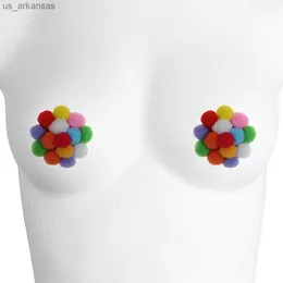 1 Pair Plush Ball Nipple Cover Reusable Self Adhesive Sexy Multicolor Nipple Pasties Silicone Nipple Sticker Decor Accessories L230523