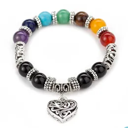 Bärade naturstenarmband 7 reiki chakra healing nce pärlor hjärtarmband för män kvinnor stretch yoga smycken droppleverans dh46v