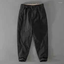 Herrbyxor stil designer elastisk midja bomull casual män märke trend tjock 29-36 byxor med bälte pantalones pantalon homme