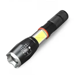 LED -ficklampa Cob Lamp Design T6/L2 8000 Lumens Zoomable Torch 4 Light 5 -lägen för 18650 Batteri utomhussportslampa
