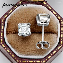 Stud Earrings PANSYSEN Luxury Solid 925 Sterling Silver 1.6 Carat Asscher Cut Real Moissanite For Women Wedding Fine Jewelry
