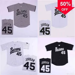 Xflsp GlaC202 Herren Birmingham Barons Michael 45# Trikots Button Down Movie Baseball Jersey Doppelt genäht Name und Nummer AUF LAGER Hohe Qualität