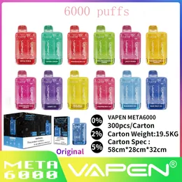 Authentic VAPEN META 6000puffs Disposable Vape Pen Device Electronic e cigarettes Kits 550mAh Battery Pre-Filled Elf Bars Vaporiezer Vapor 0% 2% 5% Options