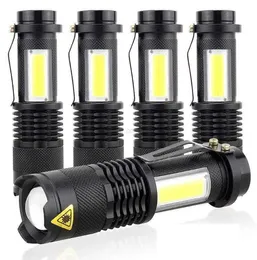 Przenośna latarka LED Q5 +Cob Mini Black 2000LM Waterproof zoom Torch Penlight Użyj 14500 Lampa pochodni baterii Lampa