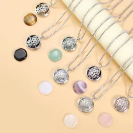 Anhänger Halsketten Naturstein Halskette Runde Hand Klarer Quarz Amethyst Opal Gliederkette Heilkristalle Charms Für Frauen