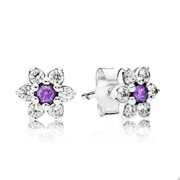 Purple Daisy Flowers Stud Earrings for Pandora Authentic Sterling Silver Wedding Earring Set designer Jewelry For Women Crystal Diamond earring with Original Box