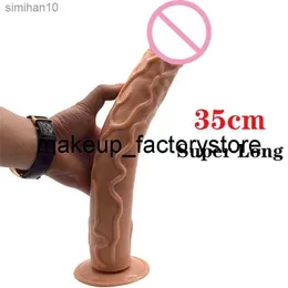 마사지 35cm Strapon Phallus 거대한 큰 사실적인 딜도 두꺼운 실리콘 음경 여성용 흡입 컵 g 스팟 자극 섹스 토이 L230518