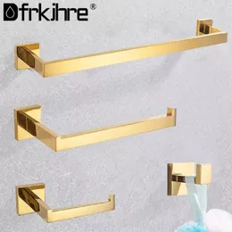 Bath Accessory Set Bathroom Gold Polished Hardware Set Stainless Steel Robe Hook Towel Bar Toilet Roll Paper Holder Towel Ring Bathroom Accessories 230602