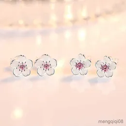 Charm Cherry Flower Crystal Stud Earrings For Women Silver Color Ear Studs Jewelry Christmas Day Birthday Gift R230603