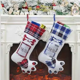 Hund Paw Socks Christmas Stocking Christmas Xmas Pendant Decoration Kids Presentväskor Candy Bag Strumpa nyår Propstrumpor kan sätta foto